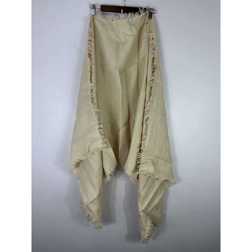 Linen Scarf Beige Jacquard Soft Breathable Lightweight Natural Wrap Fringe
